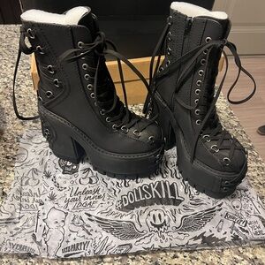 Dolls Kill Black Chunky Platform Lace-Up Combat Boots